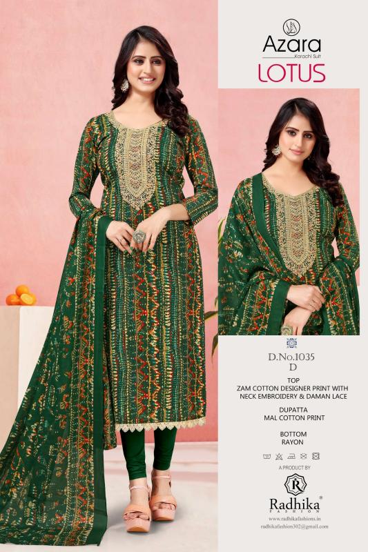 Radhika Azara Lotus Cotton Printed Dress Material Wholesale catalog
