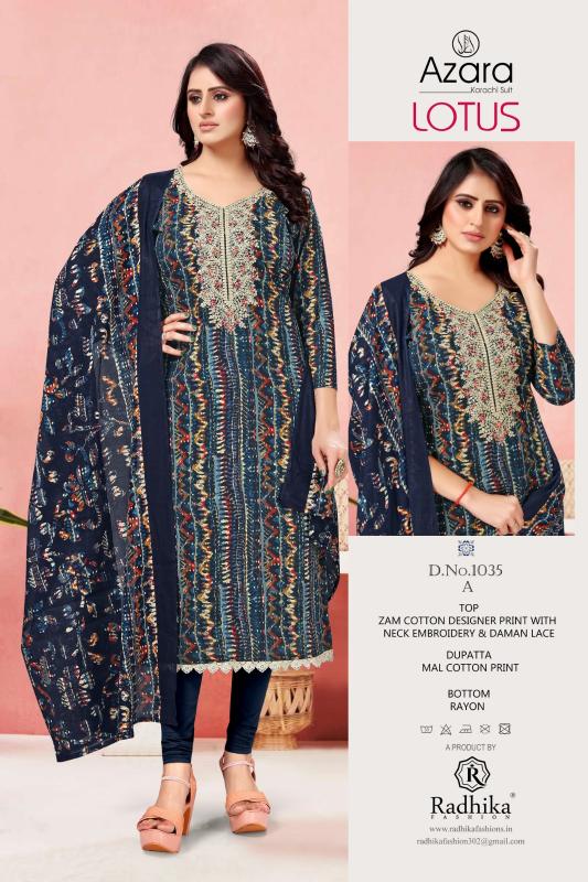 Radhika Azara Lotus Cotton Printed Dress Material Wholesale catalog