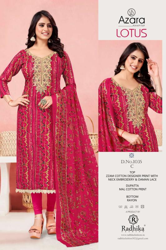 Radhika Azara Lotus Cotton Printed Dress Material Wholesale catalog