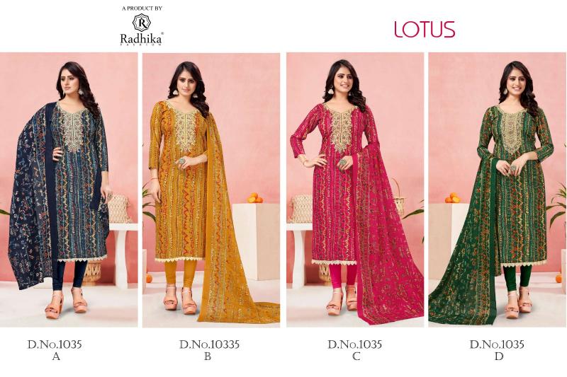 Radhika Azara Lotus Cotton Printed Dress Material Wholesale catalog