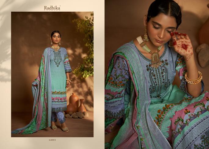 Radhika Azara Mehndi Cotton Digital Printed Dress Material Wholesale catalog