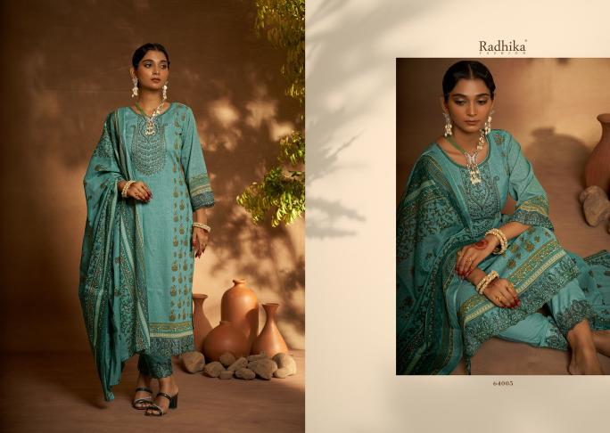 Radhika Azara Mehndi Cotton Digital Printed Dress Material Wholesale catalog