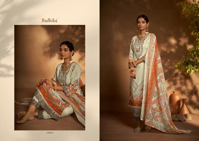 Radhika Azara Mehndi Cotton Digital Printed Dress Material Wholesale catalog