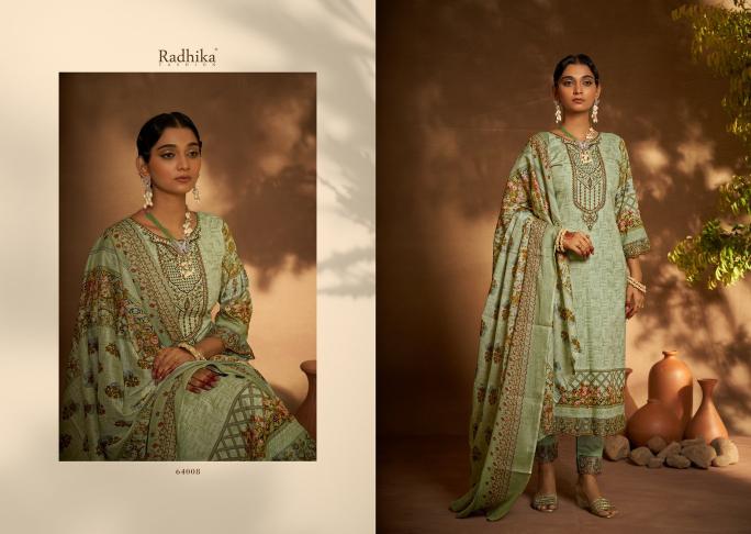 Radhika Azara Mehndi Cotton Digital Printed Dress Material Wholesale catalog