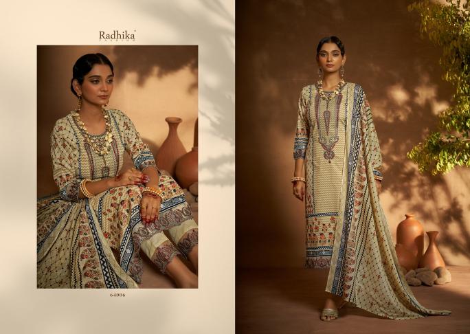 Radhika Azara Mehndi Cotton Digital Printed Dress Material Wholesale catalog