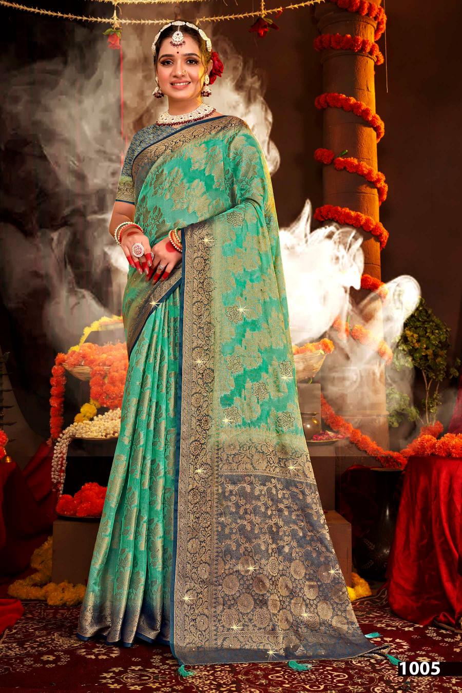 Saroj Aanandi Swarovski vol.1  Organza silk saree Saree Wholesale catalog    