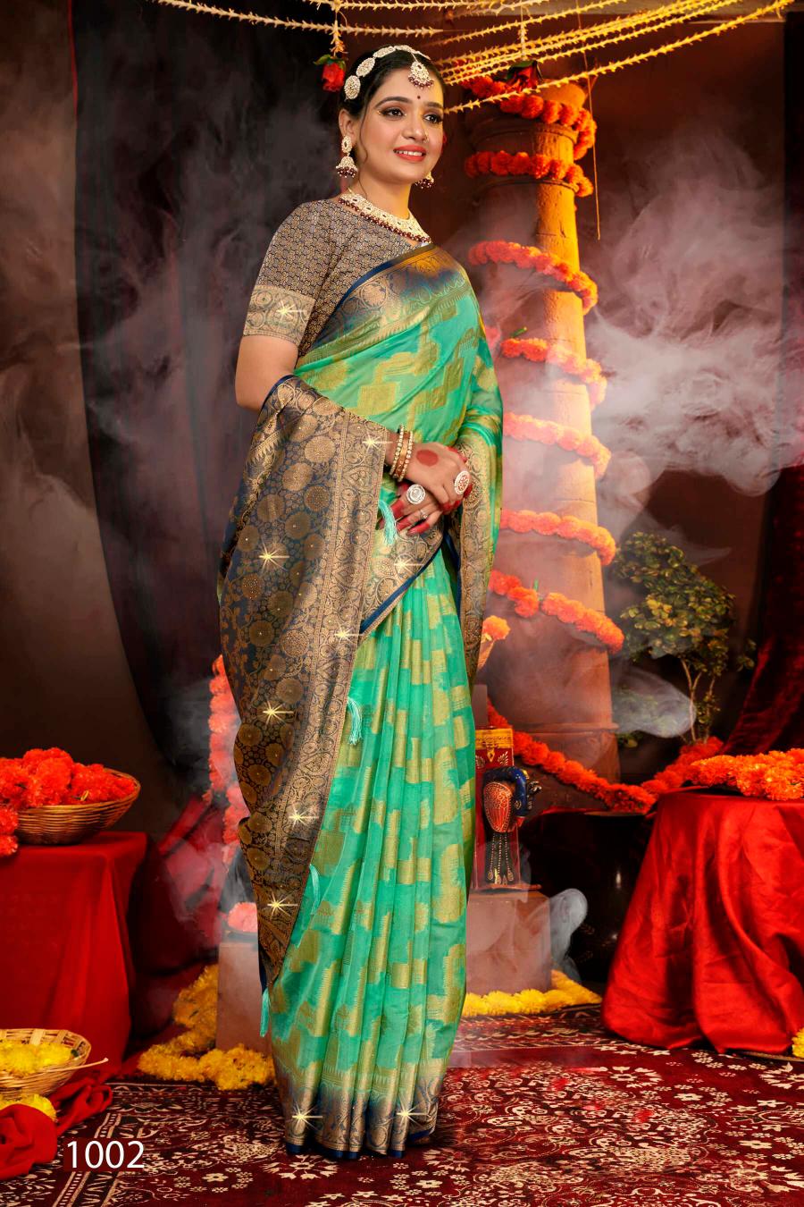 Saroj Aanandi Swarovski vol.2  Organza silk saree Wholesale catalog    