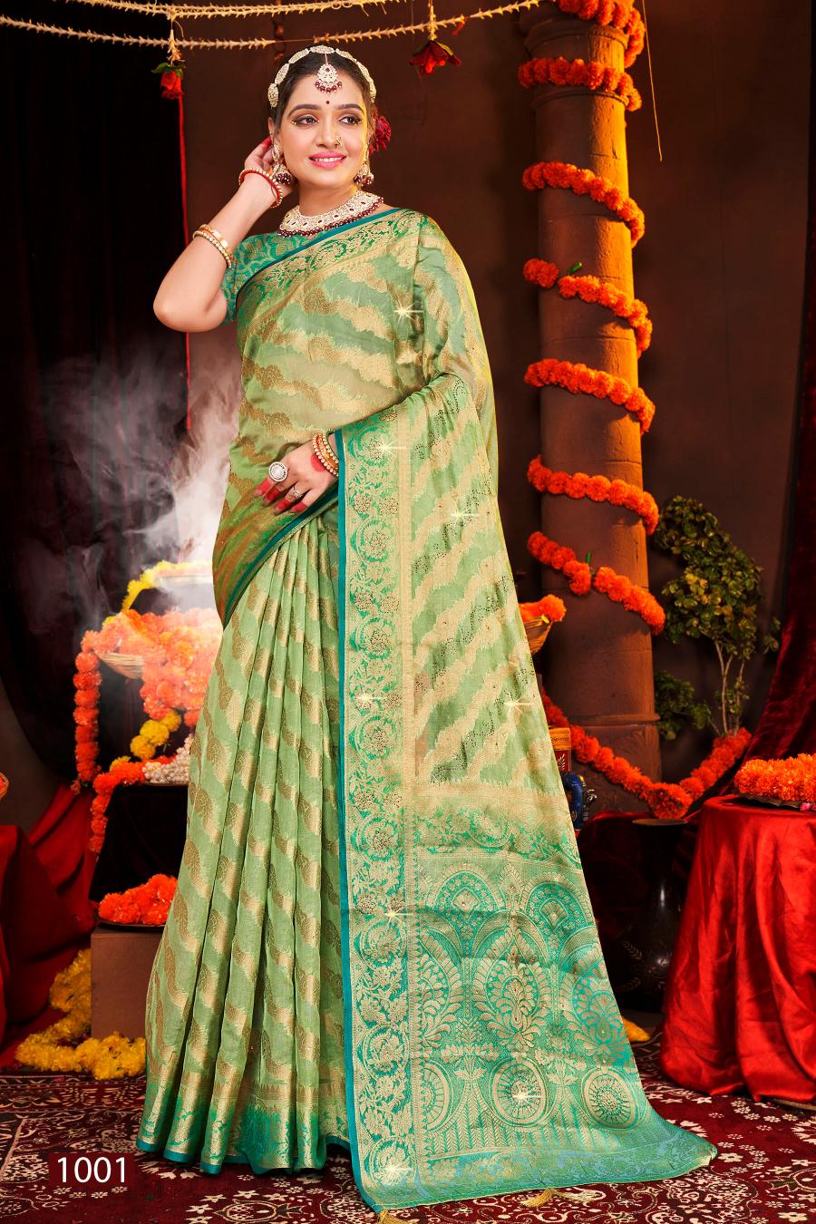 Saroj Aanandi Swarovski vol.3  Organza silk saree Saree Wholesale catalog    