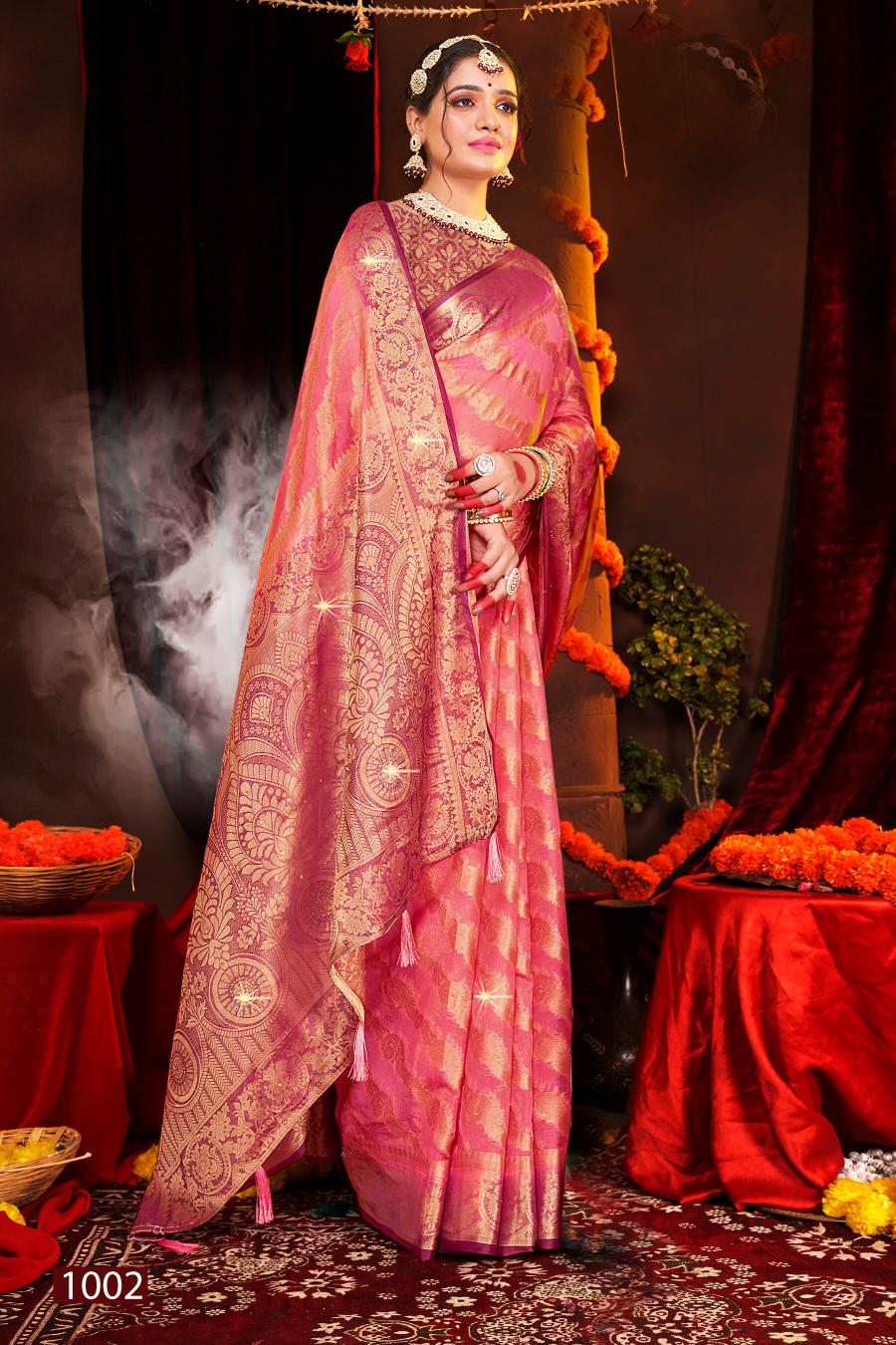 Saroj Aanandi Swarovski vol.3  Organza silk saree Saree Wholesale catalog    