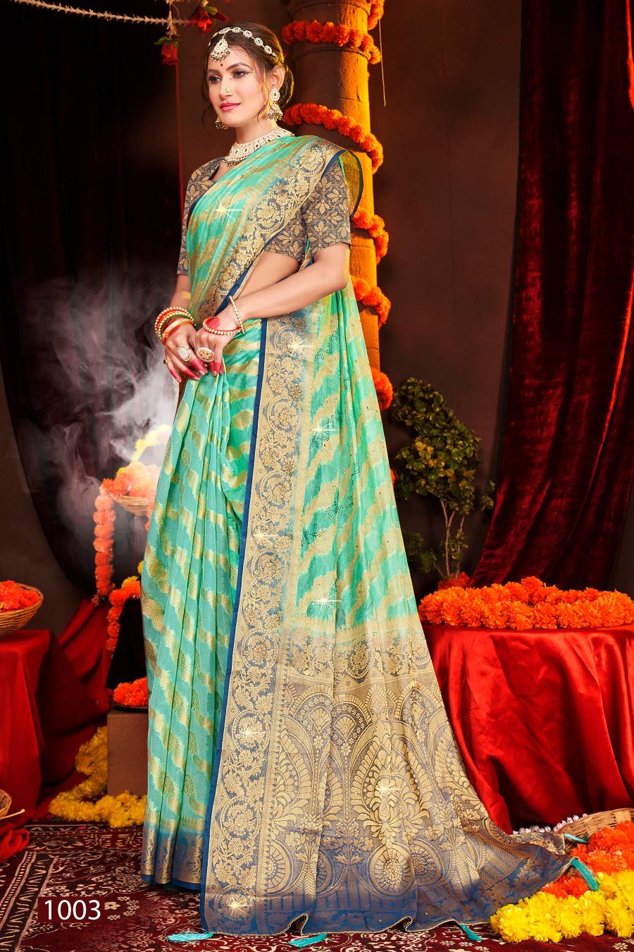 Saroj Aanandi Swarovski vol.3  Organza silk saree Saree Wholesale catalog    