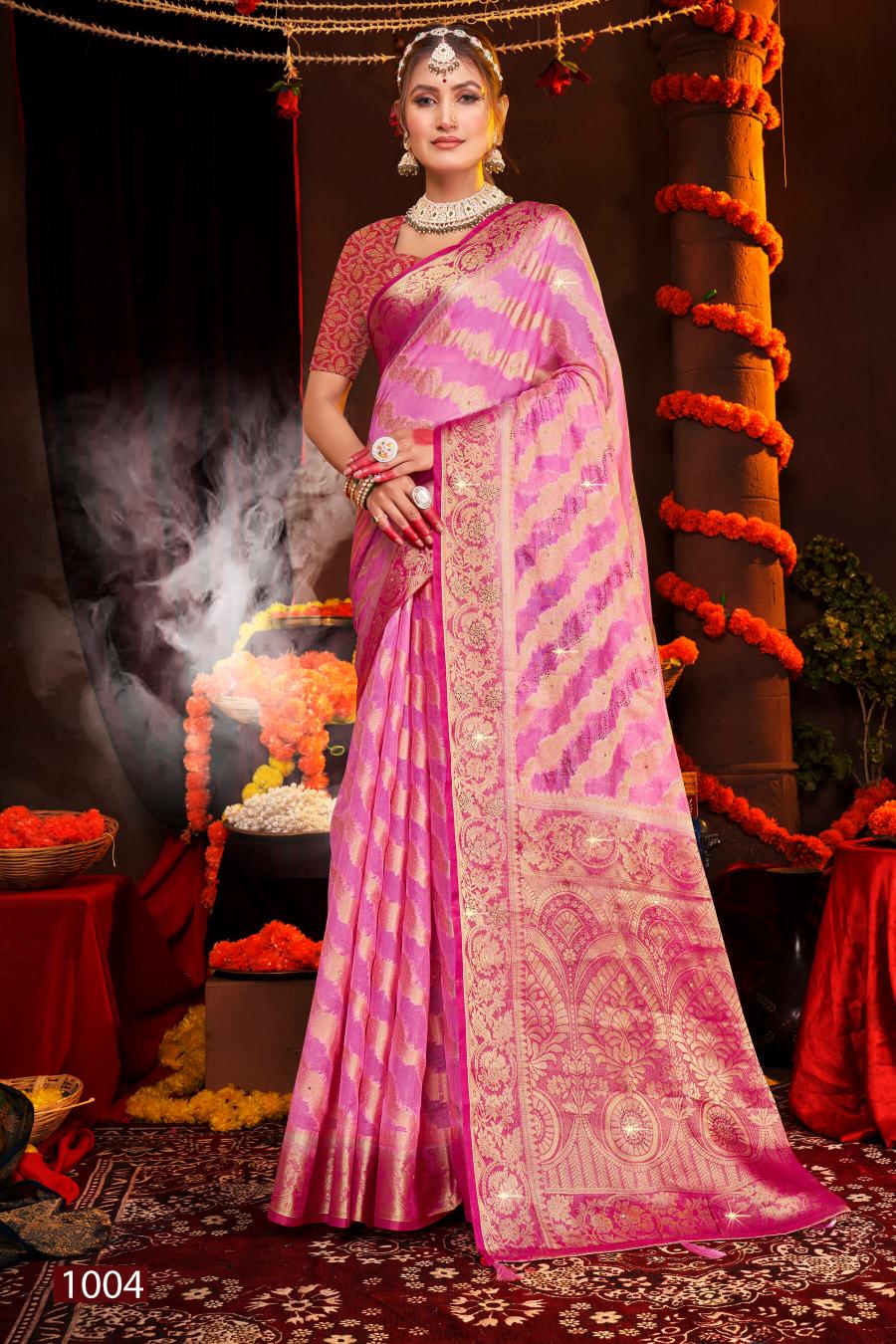 Saroj Aanandi Swarovski vol.3  Organza silk saree Saree Wholesale catalog    