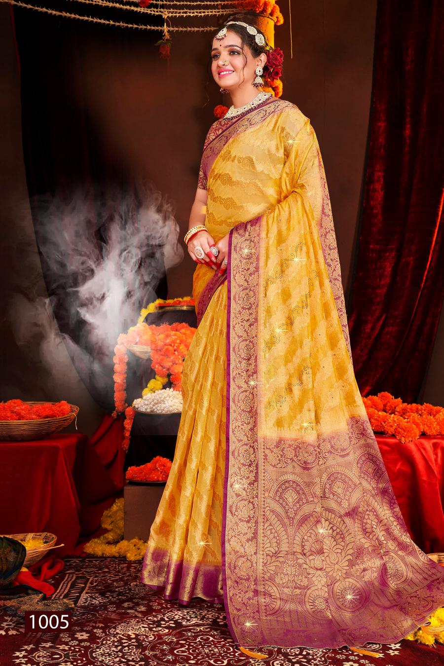 Saroj Aanandi Swarovski vol.3  Organza silk saree Saree Wholesale catalog    