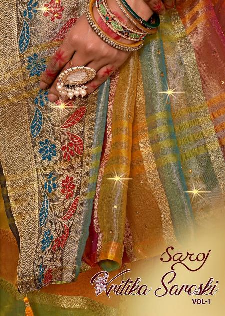 Saroj Kritika Swarovski vol.1 Organza silk saree Saree Wholesale catalog    