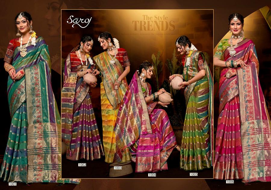 Saroj Kritika Swarovski vol.1 Organza silk saree Saree Wholesale catalog    