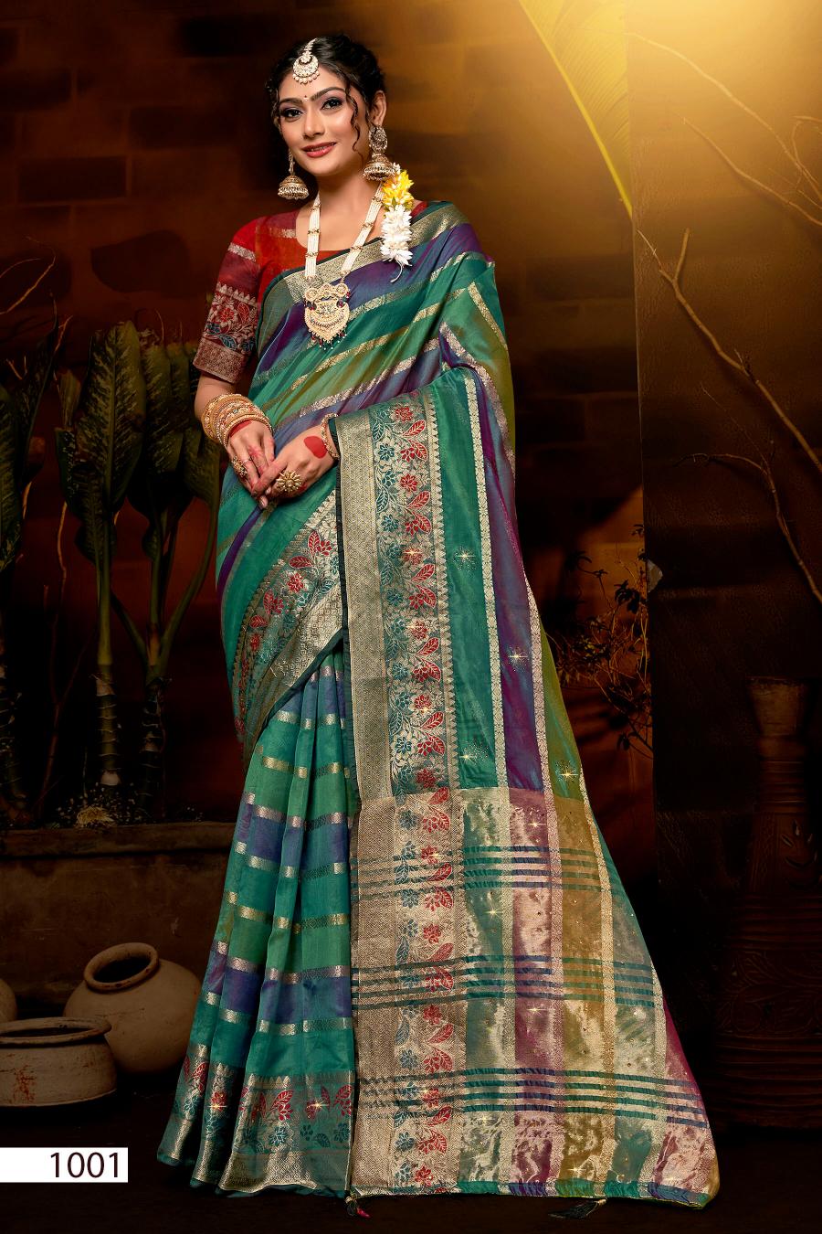Saroj Kritika Swarovski vol.1 Organza silk saree Saree Wholesale catalog    