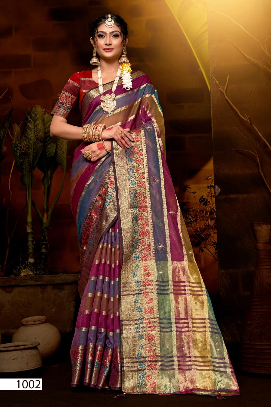 Saroj Kritika Swarovski vol.1 Organza silk saree Saree Wholesale catalog    