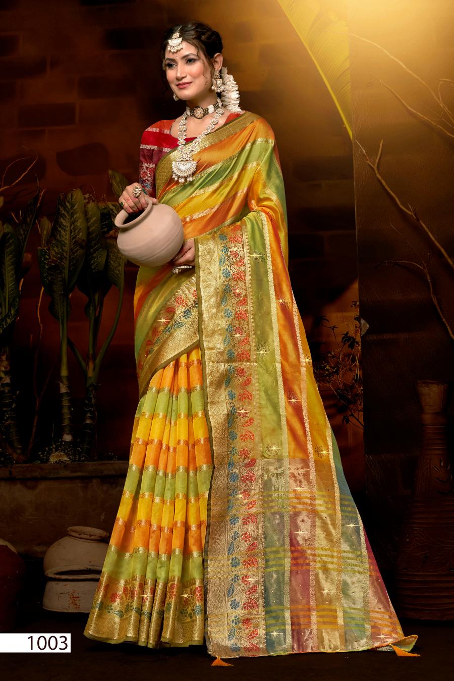 Saroj Kritika Swarovski vol.1 Organza silk saree Saree Wholesale catalog    