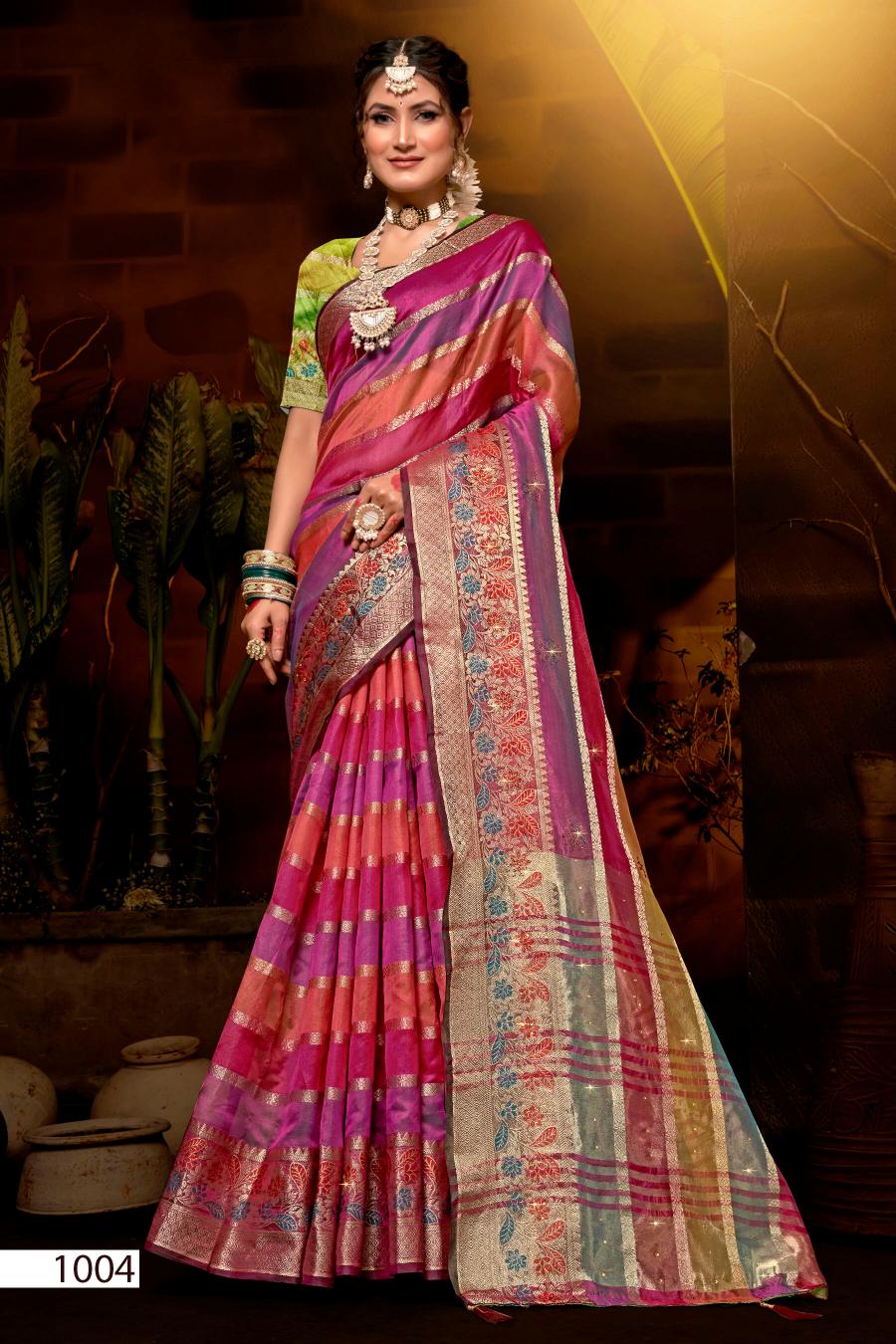 Saroj Kritika Swarovski vol.1 Organza silk saree Saree Wholesale catalog    