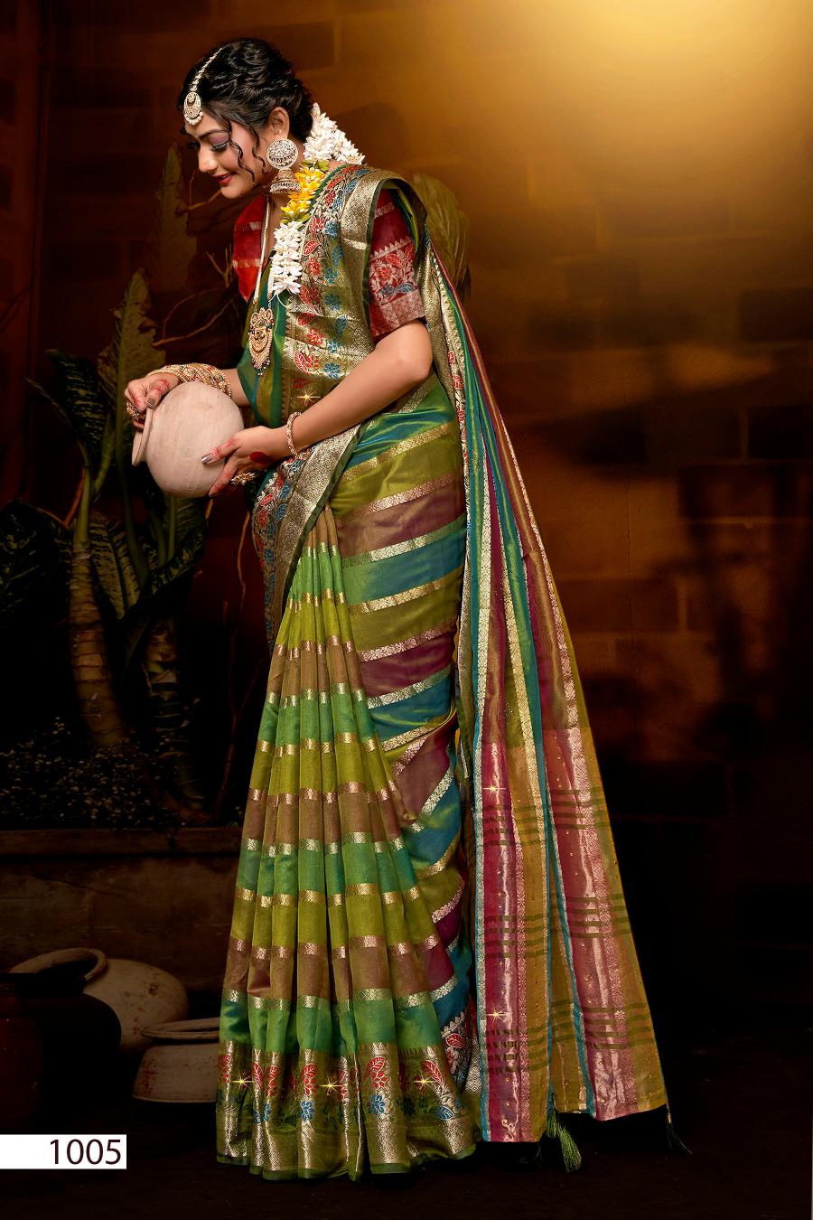 Saroj Kritika Swarovski vol.1 Organza silk saree Saree Wholesale catalog    