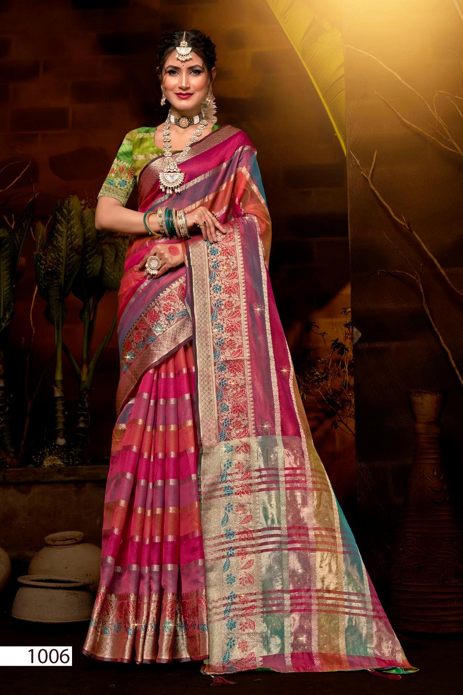 Saroj Kritika Swarovski vol.1 Organza silk saree Saree Wholesale catalog    