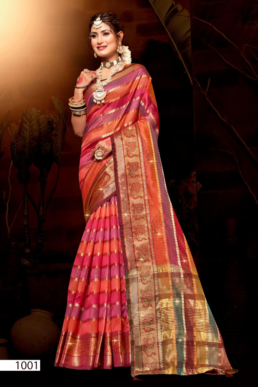 Saroj Kritika Swarovski vol.4 Organza silk saree with swarovski Saree Wholesale catalog    