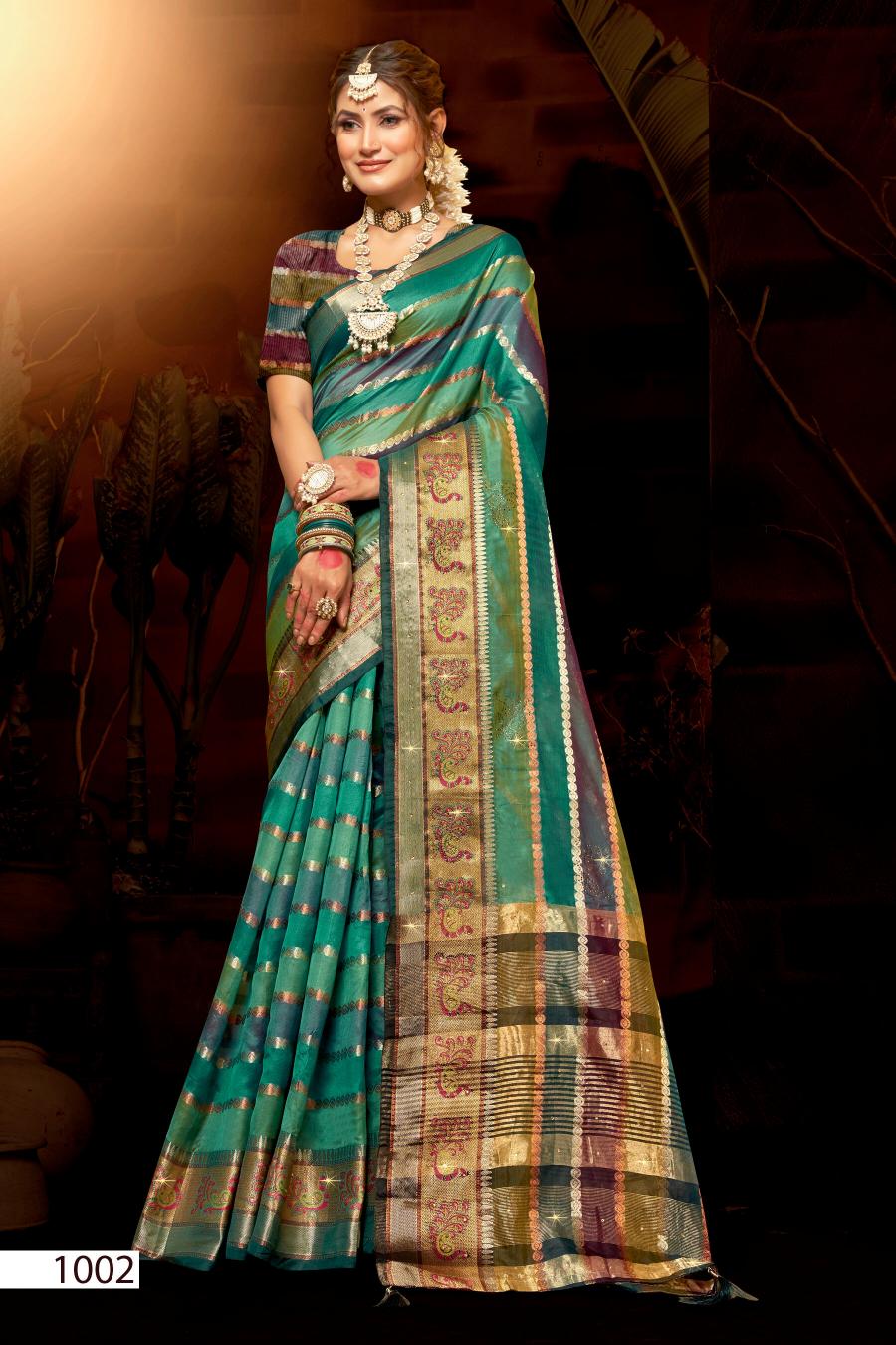 Saroj Kritika Swarovski vol.4 Organza silk saree with swarovski Saree Wholesale catalog    