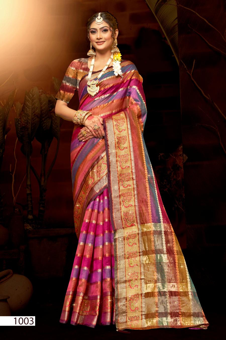 Saroj Kritika Swarovski vol.4 Organza silk saree with swarovski Saree Wholesale catalog    