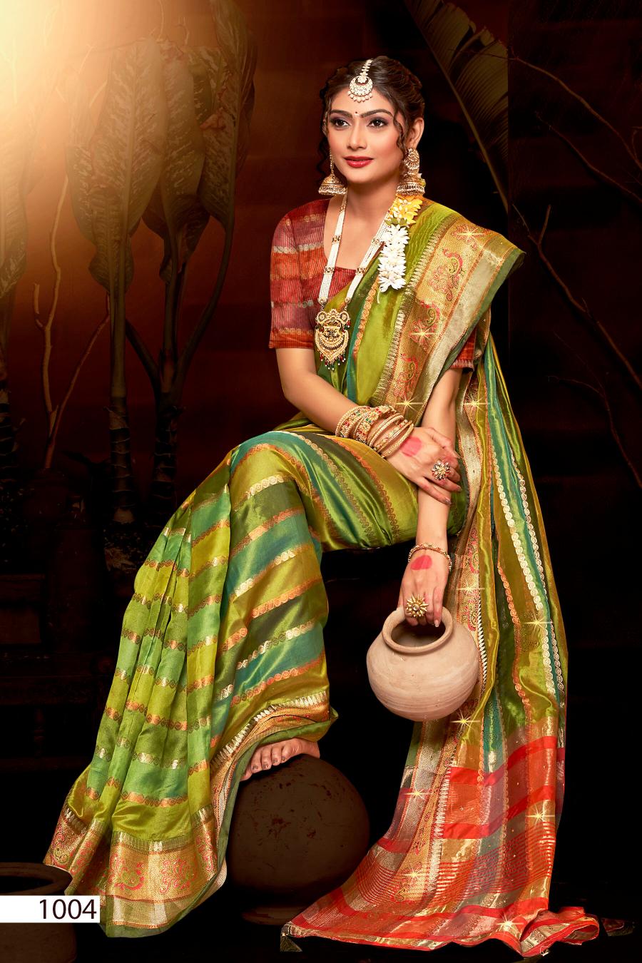 Saroj Kritika Swarovski vol.4 Organza silk saree with swarovski Saree Wholesale catalog    