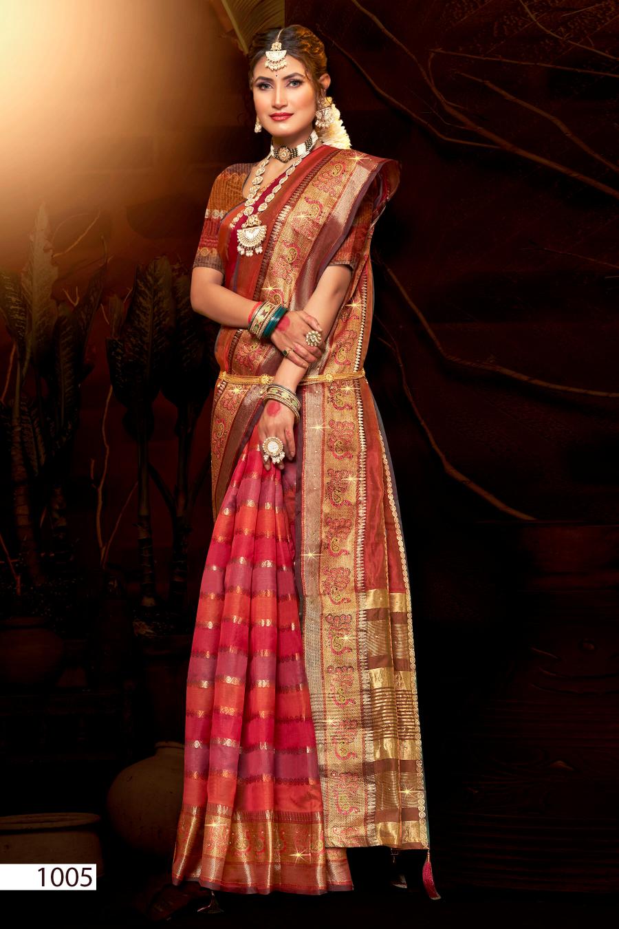 Saroj Kritika Swarovski vol.4 Organza silk saree with swarovski Saree Wholesale catalog    