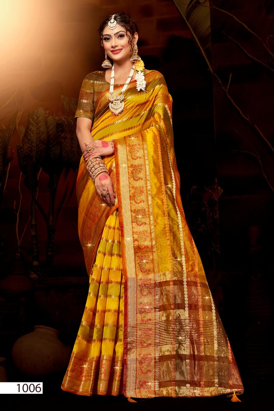 Saroj Kritika Swarovski vol.4 Organza silk saree with swarovski Saree Wholesale catalog    