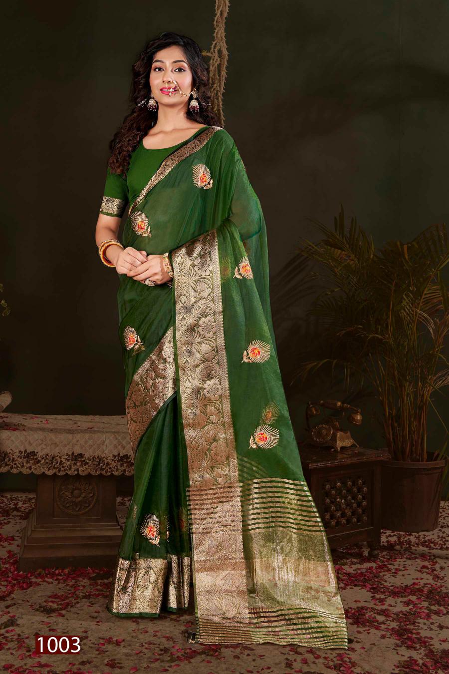 Saroj Lailla Vol.2 Soft organza with emboridery with swarovski work Wholesale catalog    