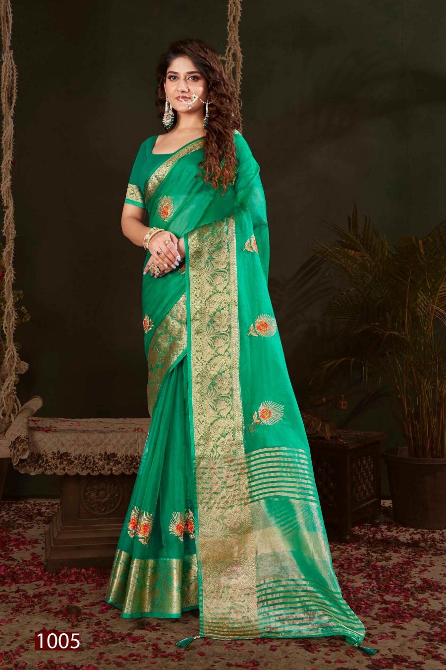 Saroj Lailla Vol.2 Soft organza with emboridery with swarovski work Wholesale catalog    