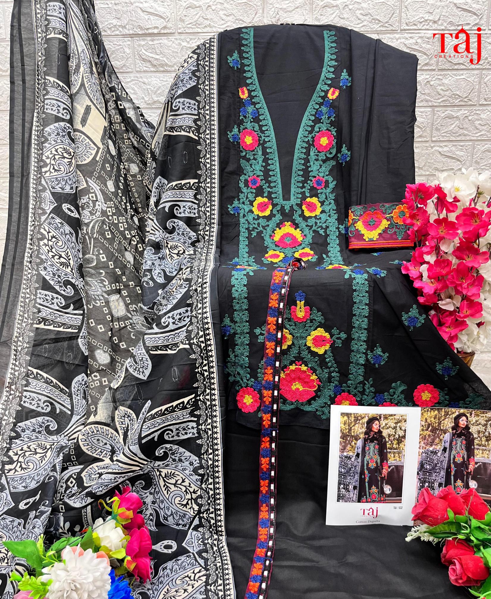 Taj 532 Cotton Dupatta Pakistani Suits Wholesale catalog 