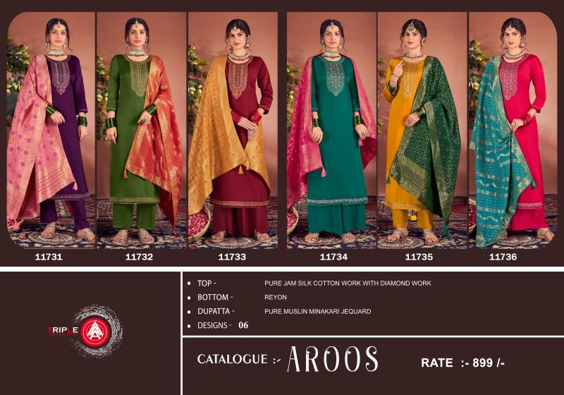 Triple Aaa Aroos Jam Cotton Designer Salwar Suits Wholesale catalog