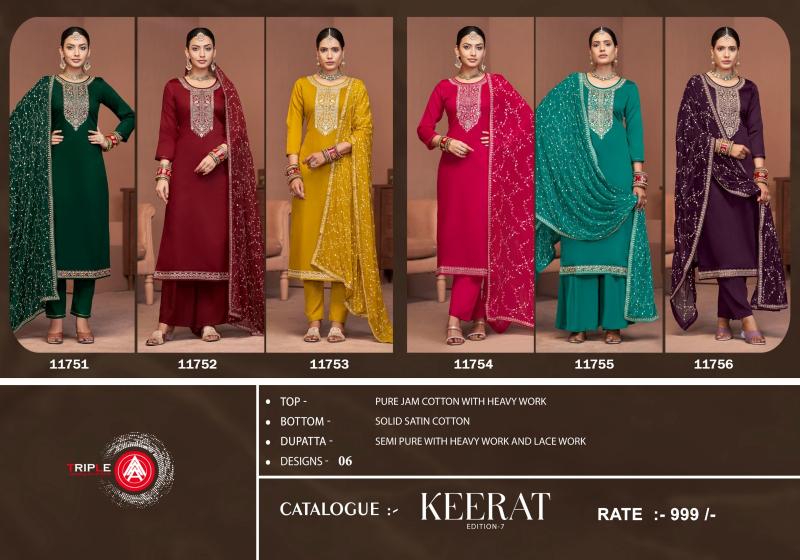 Triple Aaa Keerat Edition 7 Jam Cotton Designer Salwar Kameez Wholesale catalog