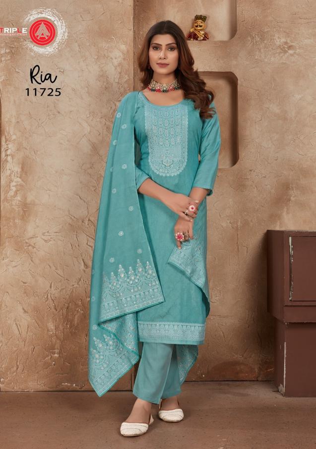 Triple Aaa Ria Muslin Designer Salwar Suits Wholesale catalog