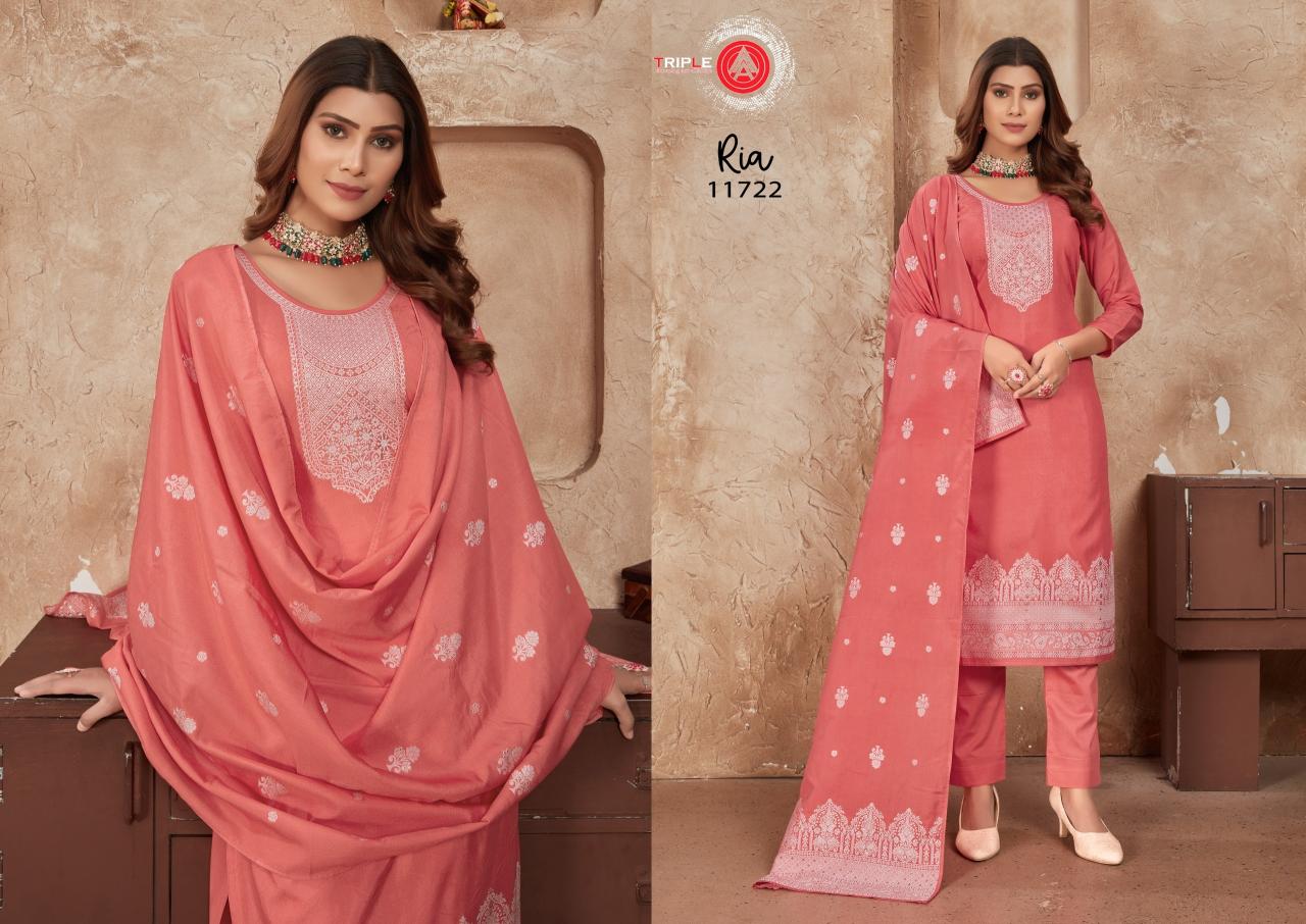 Triple Aaa Ria Muslin Designer Salwar Suits Wholesale catalog