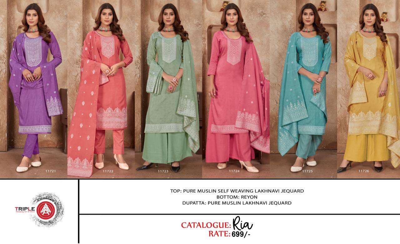 Triple Aaa Ria Muslin Designer Salwar Suits Wholesale catalog