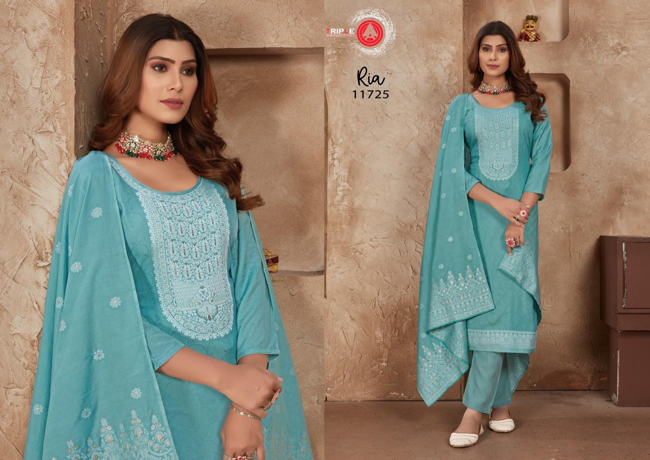 Triple Aaa Ria Muslin Designer Salwar Suits Wholesale catalog