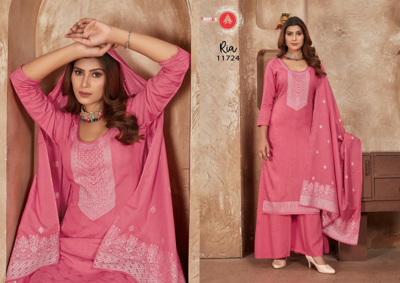 Triple Aaa Ria Muslin Designer Salwar Suits Wholesale catalog