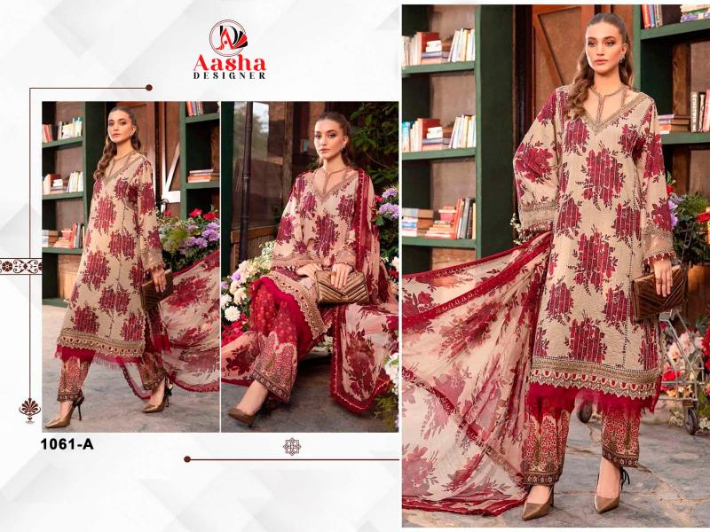 Aasha 1061 A And B Cotton Dupatta Pakistani Suit wholesale catalog