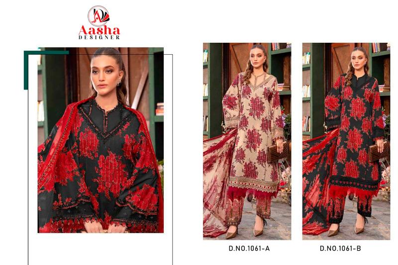 Aasha 1061 A And B Cotton Dupatta Pakistani Suit wholesale catalog