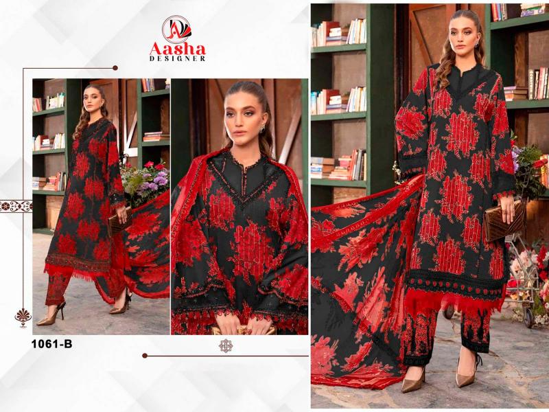 Aasha 1061 A And B Cotton Dupatta Pakistani Suit wholesale catalog