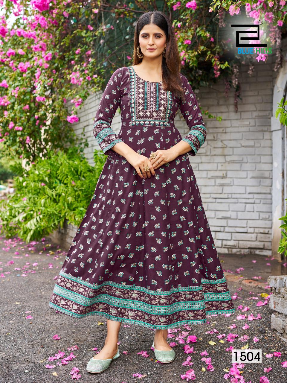 Blue Hills Womaniya Vol 15 Rayon Foil Printed Anarkali Kurti wholesle catalog
