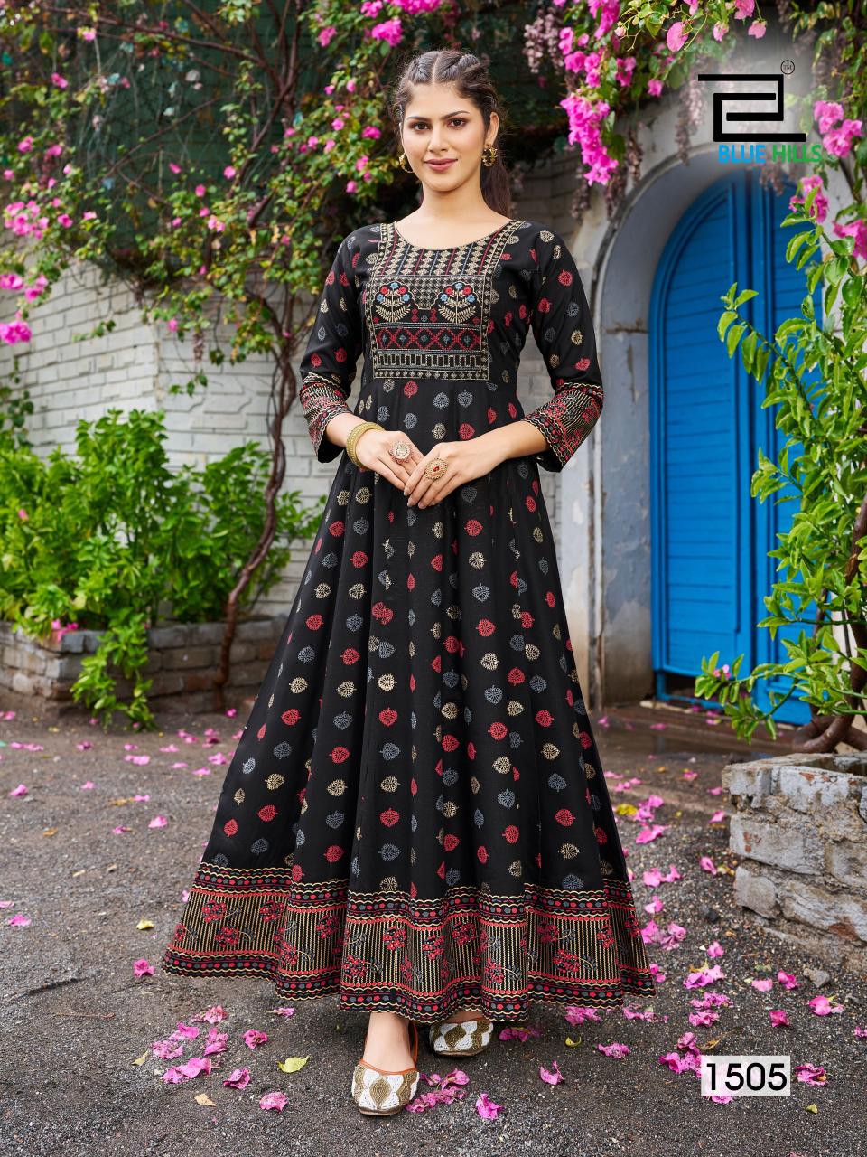 Blue Hills Womaniya Vol 15 Rayon Foil Printed Anarkali Kurti wholesle catalog