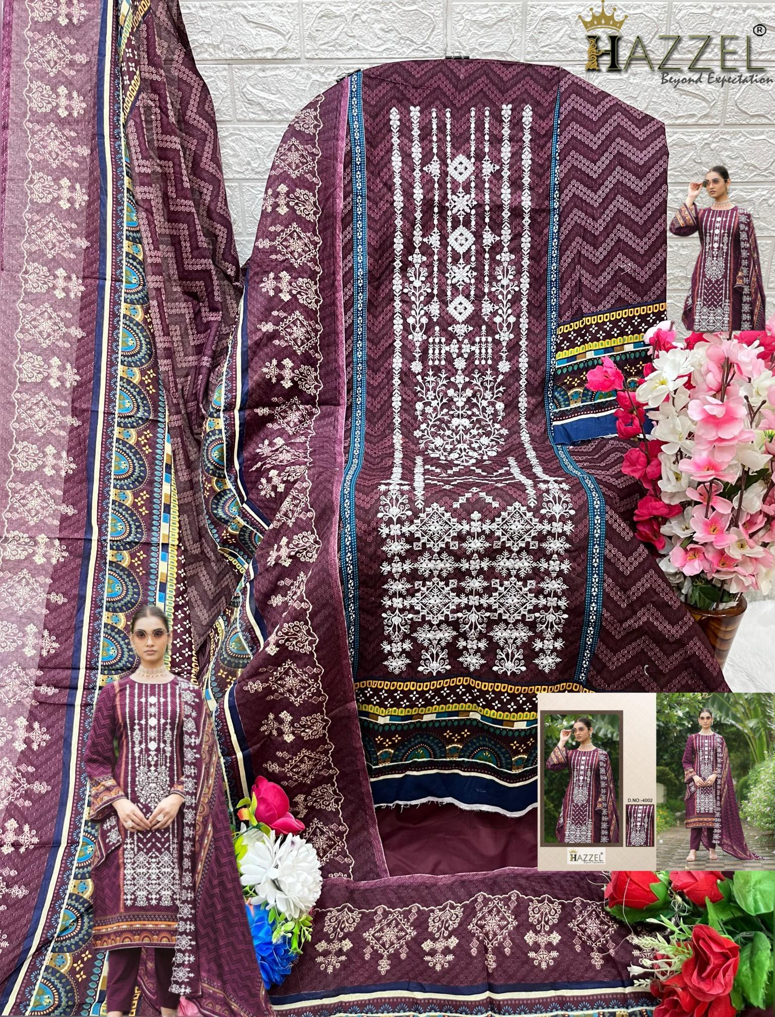 Hazzel 4001 To 4003 Lawn Cotton Salwar Kameez wholesale catalog