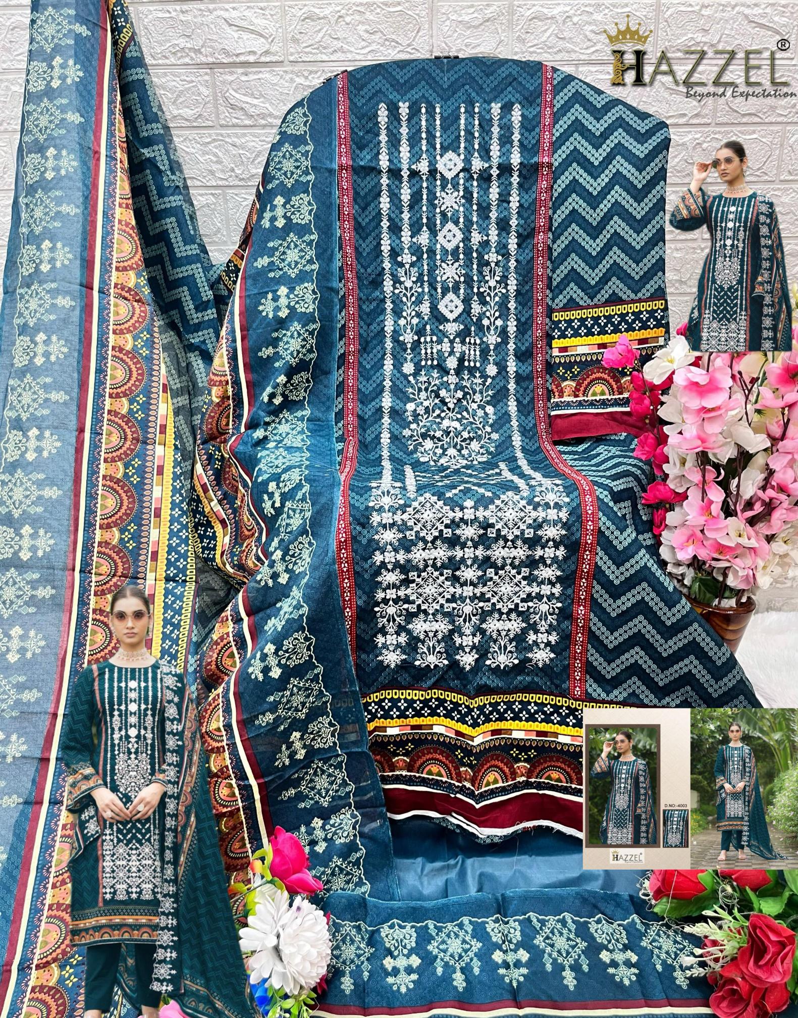 Hazzel 4001 To 4003 Lawn Cotton Salwar Kameez wholesale catalog