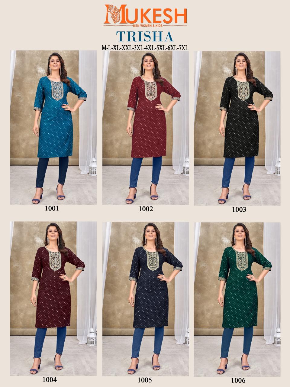 Mukesh Trisha Rayon Embroidered Fancy Kurti wholesale catalog