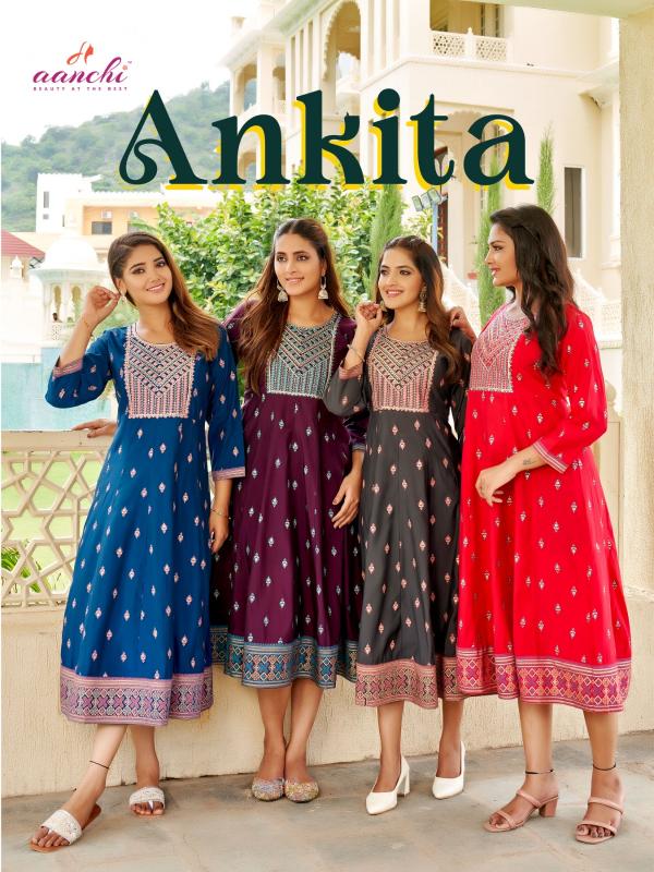 Aanchi Ankita Roman Silk Kurti Wholesale Catalog