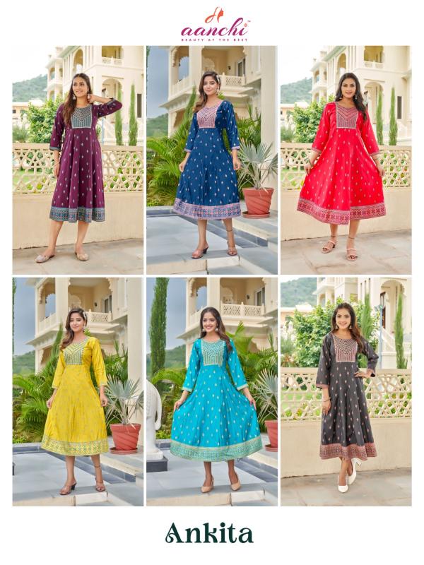 Aanchi Ankita Roman Silk Kurti Wholesale Catalog
